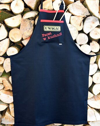 Fartuch Kuchenny CZARNY bawełniany haftowany Facet w kuchni EXTRA PREZENT, Wyszywane