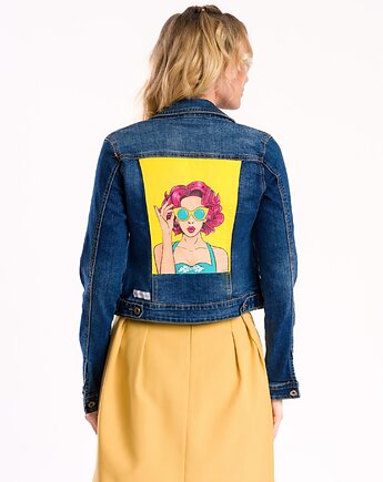 Kurtka jeansowa z ręcznie malowanym motywem "Pop-Art Girl", upcykling, Torri Design