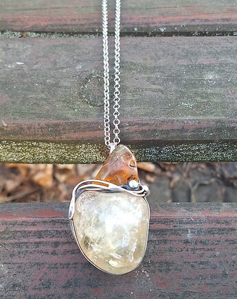 Bursztyn i cytryn - wisiorek, rezerwacja, po drugiej stronie lustra