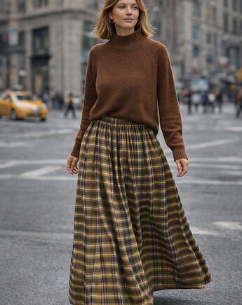 Długa spódnica w kratę z tafty KARINA, MeMola
