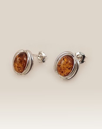 Kolczyki srebrne z bursztynem koniakowym 14x10mm, ZaNa Design