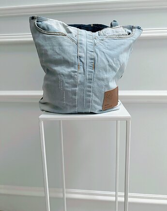Jeansowa Torba na ramie patchwork ręcznie robiona torba jeansowa torebka jeans, OKAZJE - Prezent na 60 urodziny