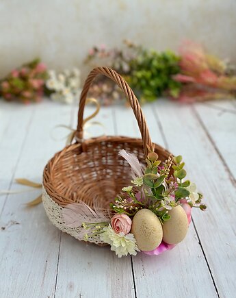 Wielkanocny koszyczek na święconkę, koszyczek z dekoracją, Rosa