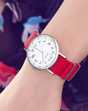Zegarek - Kanji - czerwony, nylonowy, OKAZJE - Prezenty na 18 dla chłopaka