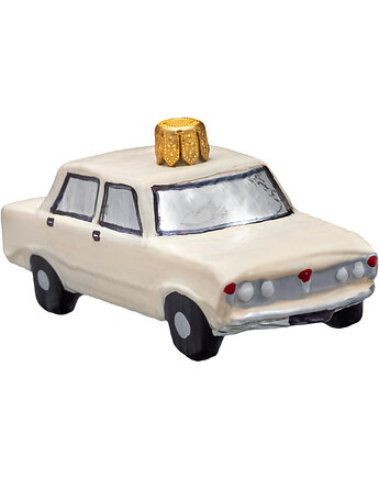 Bombka choinkowa szklana ręcznie malowana: Fiat 125p: kremowy, Syn Bombkarza