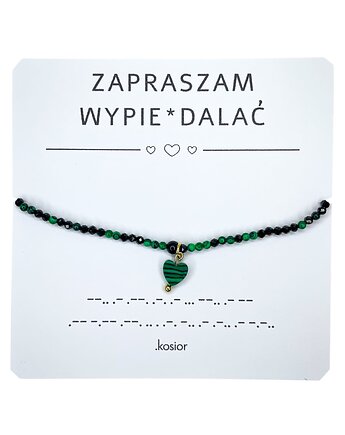Bransoletka z alfabetem Morse Malachit Agat Turmalin, karolina kosior