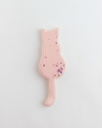 Ceramiczna broszka kot różowy nakrapiany, m2k studio