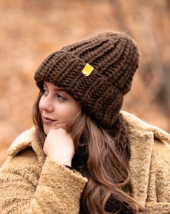Wełniana czapka zimowa PERUVIAN WOOLY czekolada, sploteka