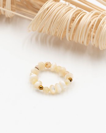 Pierścionek elastyczny - cytryn, masa perłowa, OSOBY - Prezent dla ukochanej