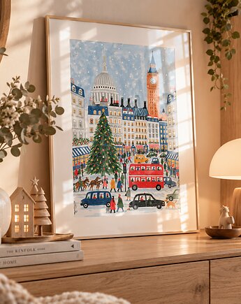 PLAKAT zimowy Londyn ilustracja świąteczna grafika, black dot studio