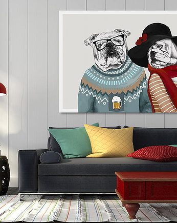 OBRAZ NA PŁÓTNIE -  120x80cm LOVE BULLDOG, LUdesign gallery