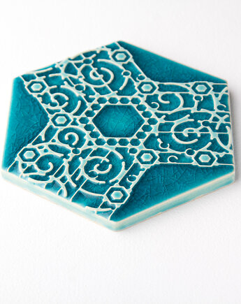 Podstawka ceramiczna pod kubek, turkusowa, podkładka pod kubek, wz.4, pracowniazona