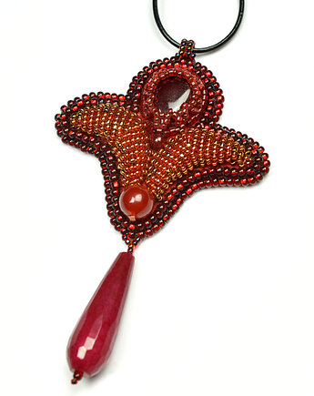 Seishin, wisior z jadeitem i karneolem, beading, Sol