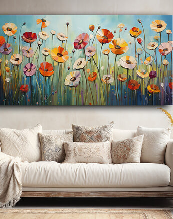Polne kwiaty, maki - Plakat - Olej, Boho, Abstrakcja, Black Sapphire Art