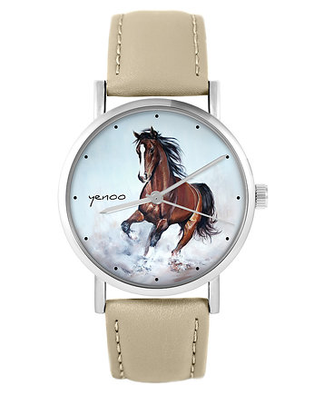 Zegarek - Koń brązowy - skórzany, beżowy, OKAZJE