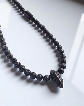 OCHRONA, energia : naszyjnik męski : lawa, turmalin, kaktusia