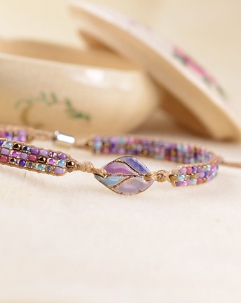 Ceramiczny listek- bransoletka tkana ceramika i miyuki, Dorca