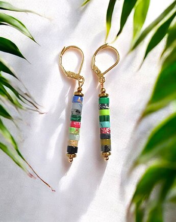 Patyczki: kolorowy mix kamieni: 49mm, bigle zamknięte, kaktusia