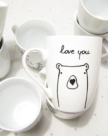 Kubek ręcznie malowany z misiem love you, MUKI design