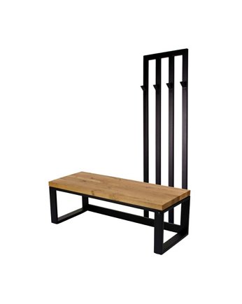 Ławka Metalowa Z Wieszakiem Loft Siedzisko Drewno Lite Dąb LM-77, EMRA WOOD DESIGN