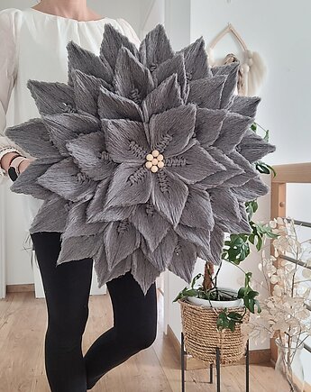 Boho kwiat makrama na ścianę grey stone szary 60cm, MiAdi