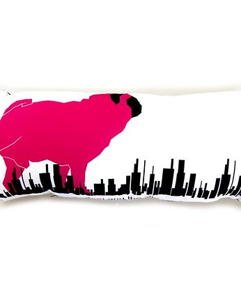 Pug and the city (long)- poduszka dekoracyjna, Pink Pug Design