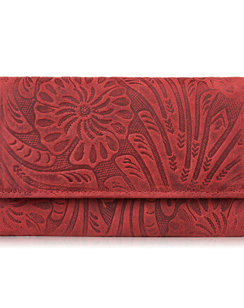 PORTFEL DAMSKI SKÓRZANY VINTAGE W KWIATY CZERWONY DUŻY RFID T-108-HRD, Paolo Peruzzi