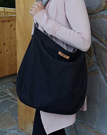 Duża czarna  pleciona torba  boho   XXL na ramię, Made by Joan
