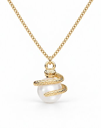Wąż z białą perłą- naszyjnik srebro 925, złoto 24K, różowe złoto 18K, ISSI Jewelry