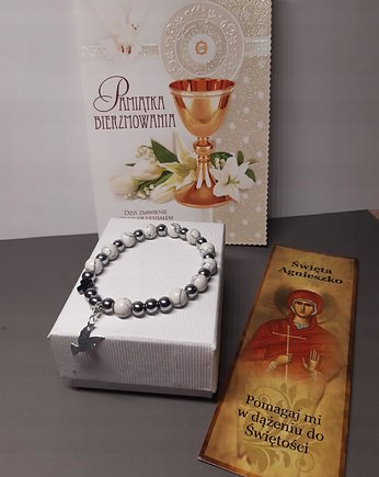 Pamiątka Bierzmowania Bransoletka różaniec Zestaw, Koraliss