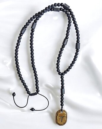 Runa ALGIZ : ochrona : NASZYJNIK DŁUGI : onyks, turmalin, kaktusia