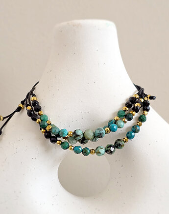 Chryzokola, turkus, malachit, czarny turmalin, hematyt bransoletka, Magneska