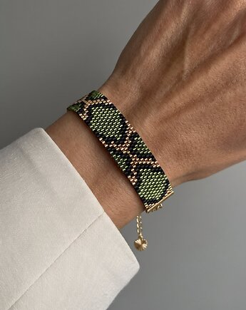 Zielona złota bransoletka z koralików Miyuki - snake pattern, Mosuki