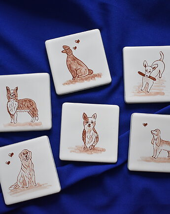 Podkładki pod kubki kafelki psy, Kobaltowa Sroka