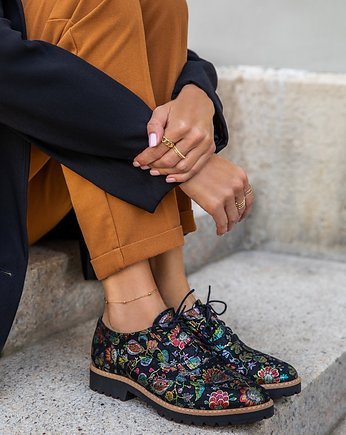 SKÓRZANE PÓŁBUTY ZAPATO 258  CZARNE LIŚCIE, Zapato
