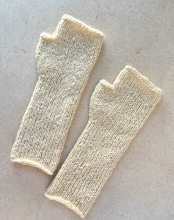 Rękawiczki damskie, jesienne mitenki ecru, Made by Jaga