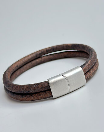 Bransoletka męska skórzana szaro-brązowa, Argento akcesoria