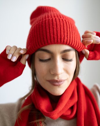 Czapka Merino & cashmere czerwona, Lucky HandMade