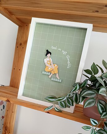 "Lost in soft thoughts" - ilustracja przestrzenna z papieru, kolaż, Hug The Paper