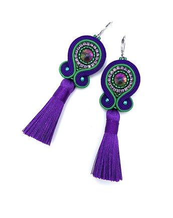 Kolczyki sutasz fioletowo zielone z chwostem Nella, Katrina Rossa