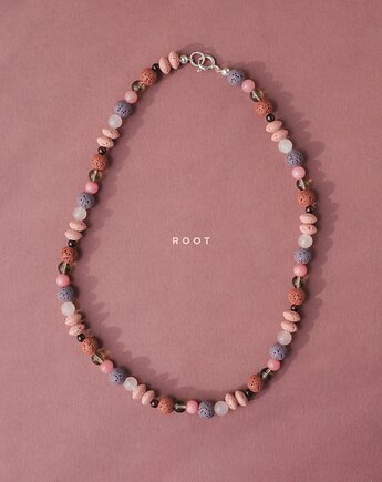 ROOT Naszyjnik RHEI z kamieni naturalnych lawa kwarc różowy Chocker