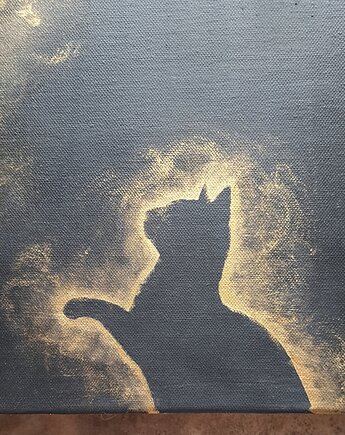 Obraz olejny 40x50 zaćmienie kot złoto minimalizm księżyc noc dekoracja, kkjustpaint Karolina Kamińska