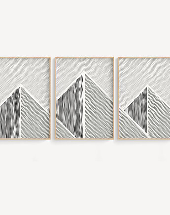 Czarno-białe plakaty graficzne, góry, abstrakcja geometryczna., Grawisfera