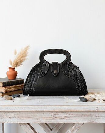 Torebka skórzana ręcznie robiona góralska Cuero czarna torba na ramię, SempreArte
