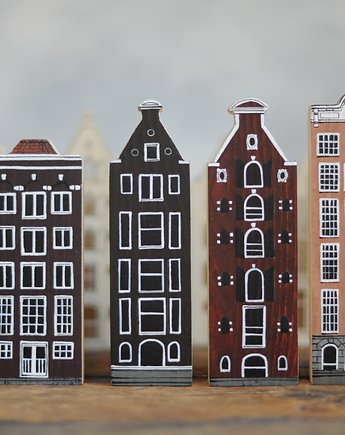 Komplet 4 szt - drewniane domki ręcznie malowane AMSTERDAM, anamarko