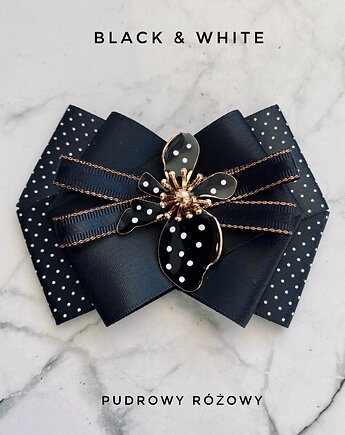 Brosza Black & White z efektowym kwiatem w kropeczki New, Pudrowy Różowy