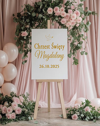 Naklejka na chrzest święty na ściankę imię dziecka 40x40 cm kolory, Magnetyczne Studio