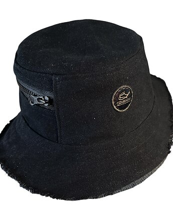 Bucket hat Z KIESZONKĄ: czarny ze strzępionym brzegiem, CZUBACKI