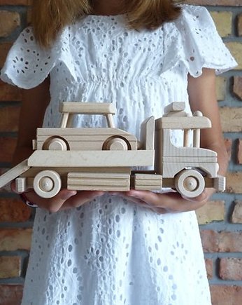 Drewniana ciężarówka laweta drewniane auto, nkcraftstudio