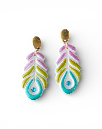 Kolczyki kolorowe piórka z gliny polimerowej, Megan Little Things